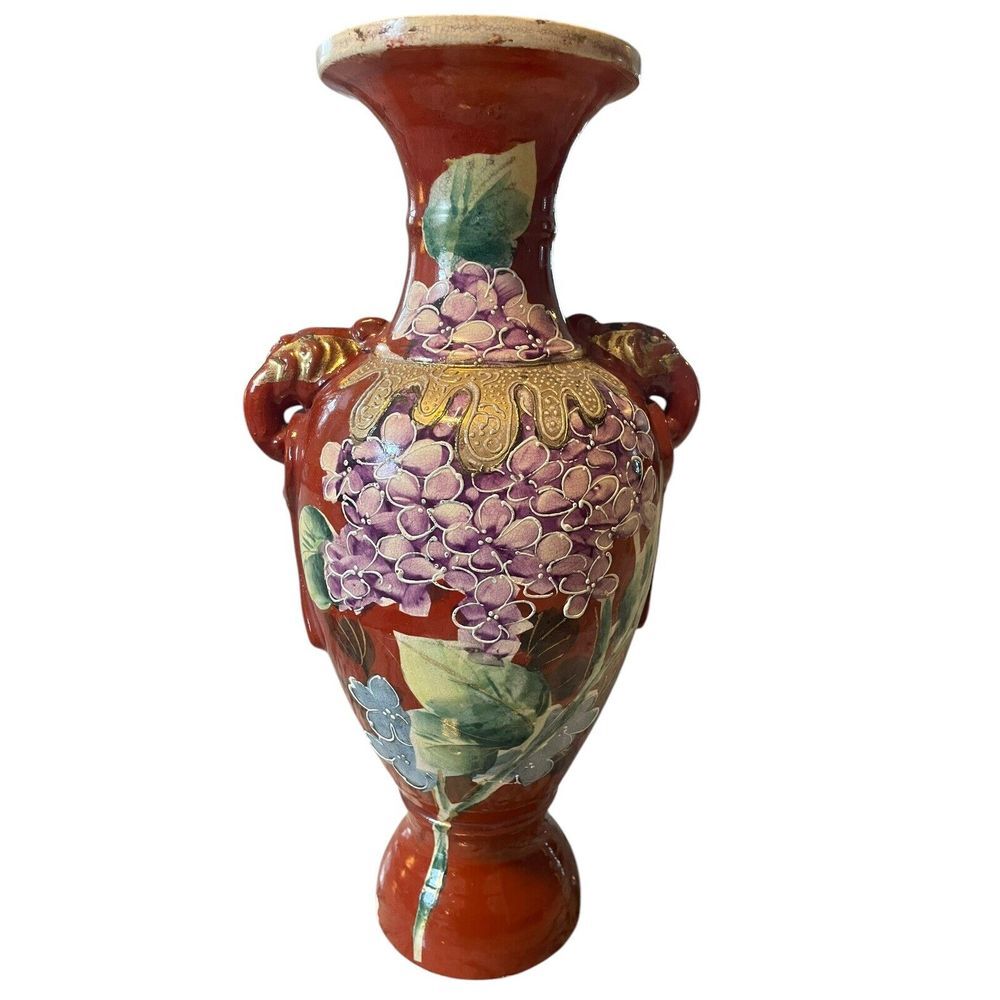 Japan RARE Ceramic Enamel Cloisonne Floral Grand Vase Metallic Gold‎